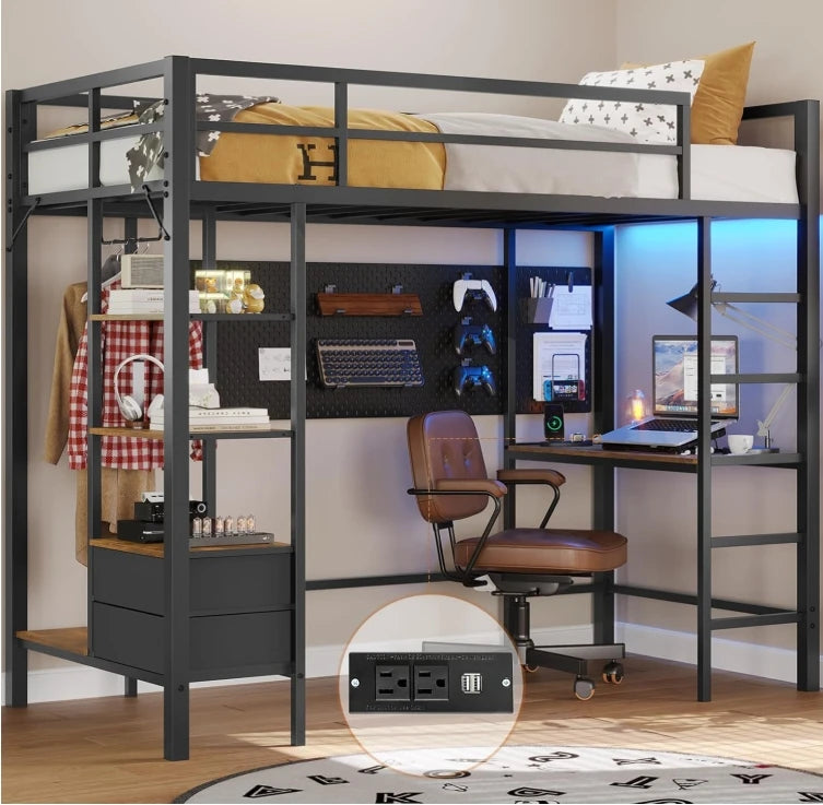 Loft Bed Twin Size with Desk and