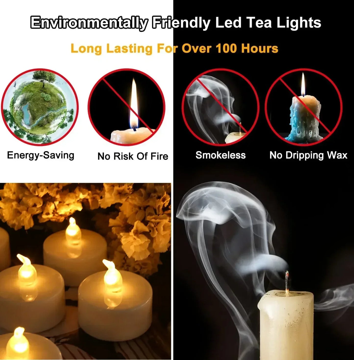 Flameless TeaLights Candles with Cycle Automatically Timer 6 Hours On 18 Hours Off in 24 Hours LED Tea Lights Flickering Candles