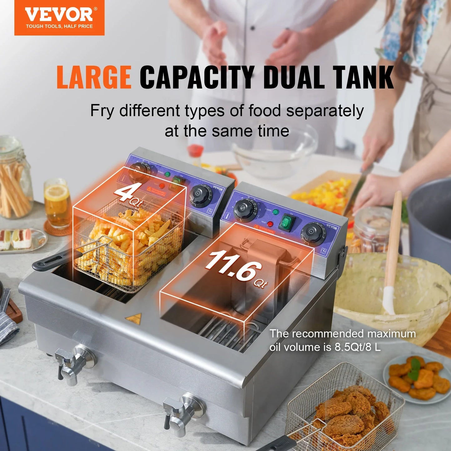 Commercial Electric Deep Fryer w/Dual Tanks