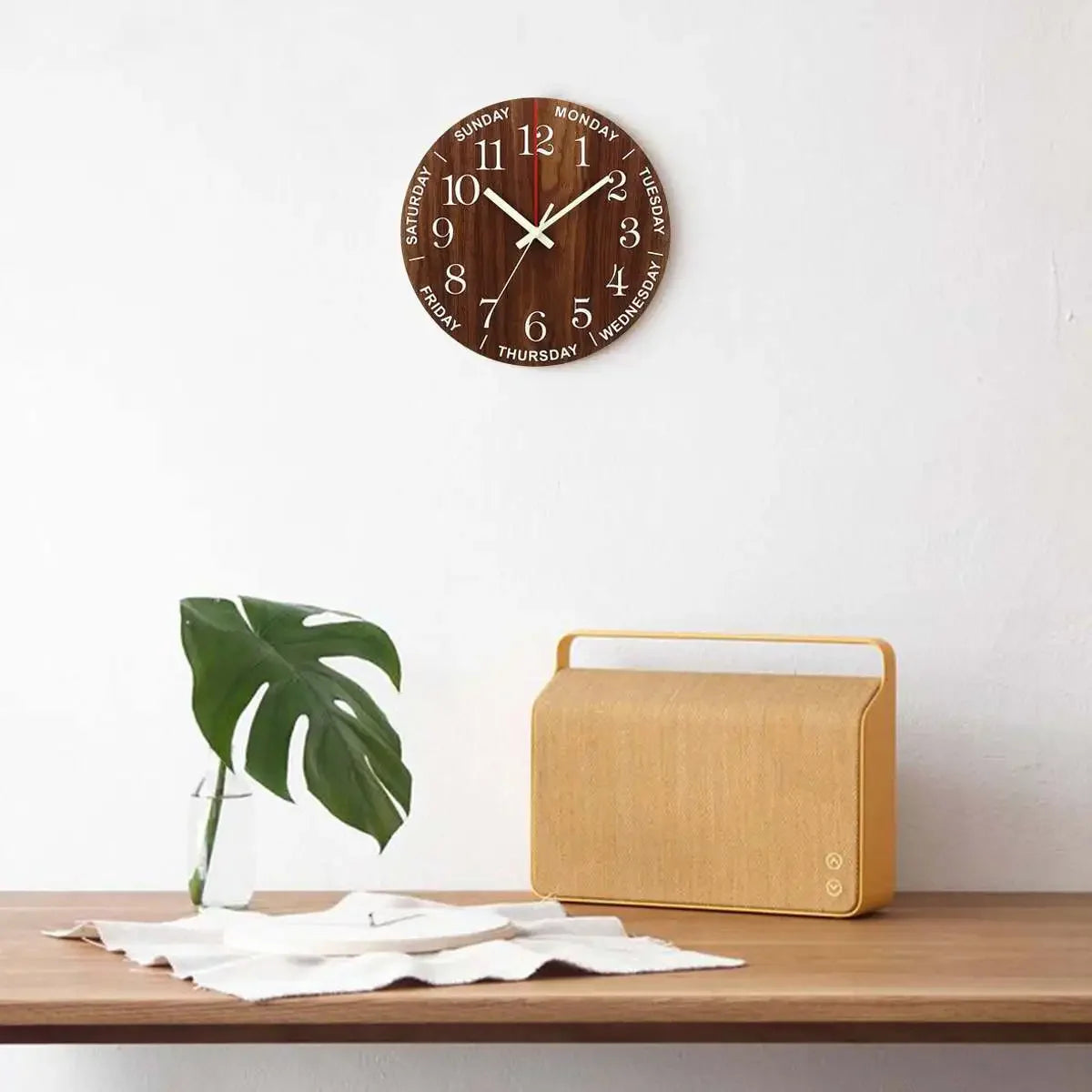 12" Luminous Wall Clock - Silent Wood Design, Non