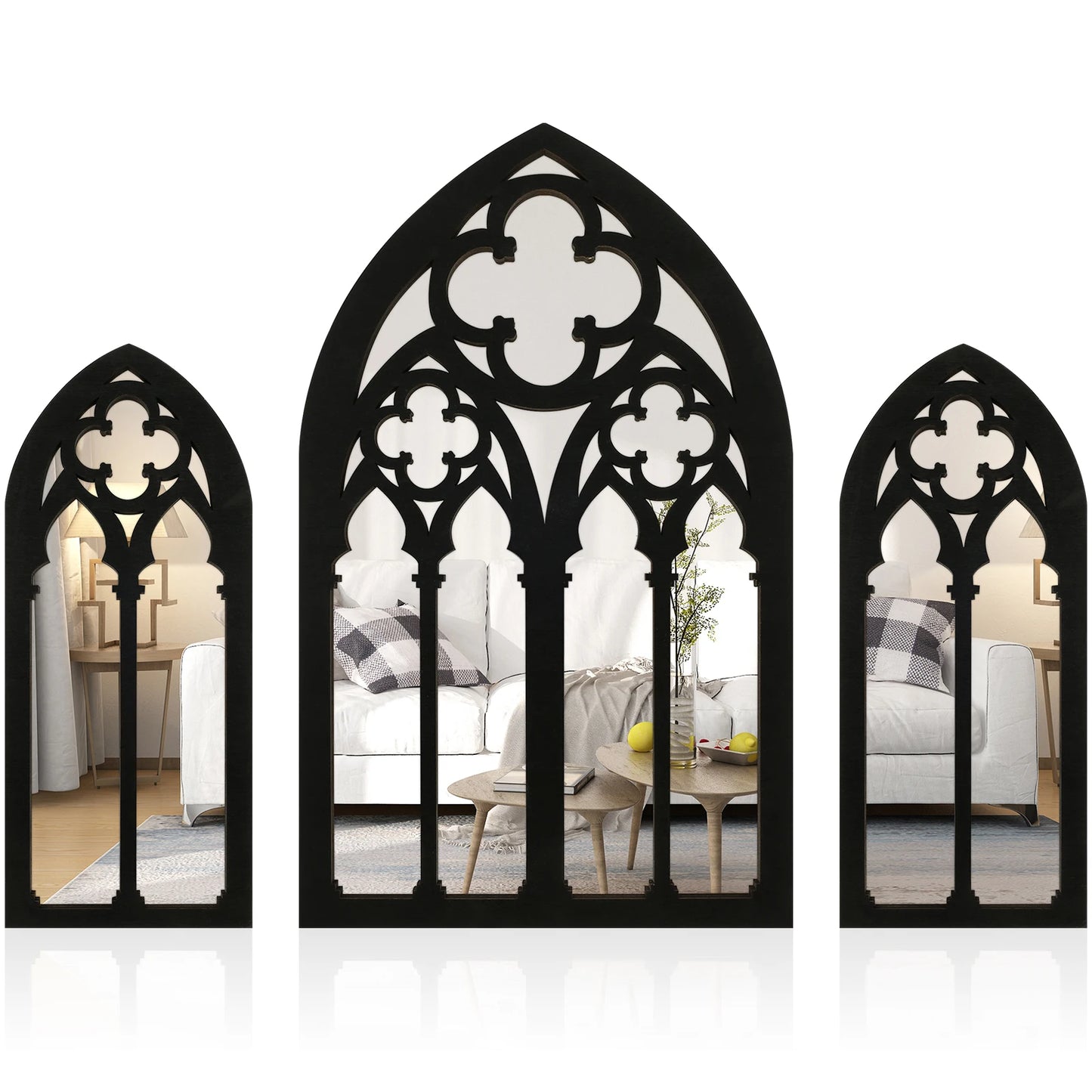 3pcs Gothic Mirrors Wall Decor Arched Decorative Mirror