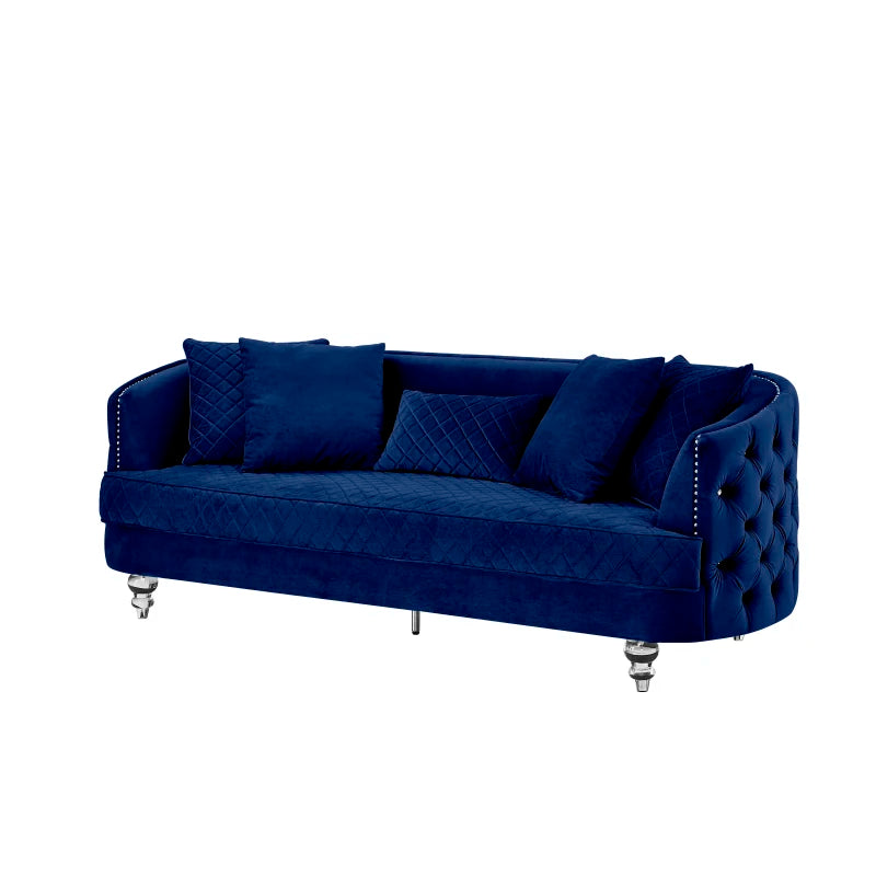 Velvet Upholstered Sectional Sofa, Modern Style Button