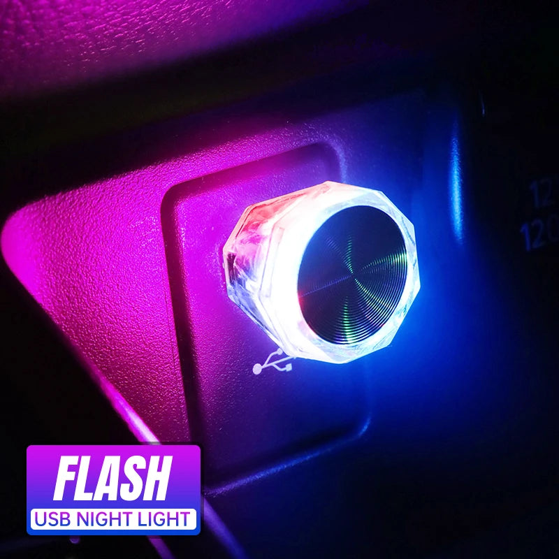 Car USB Atmosphere Lamp Wireless Flash Colorful Lights Auto Decoration Lighting Night Lights Computer Mobile Power Charging