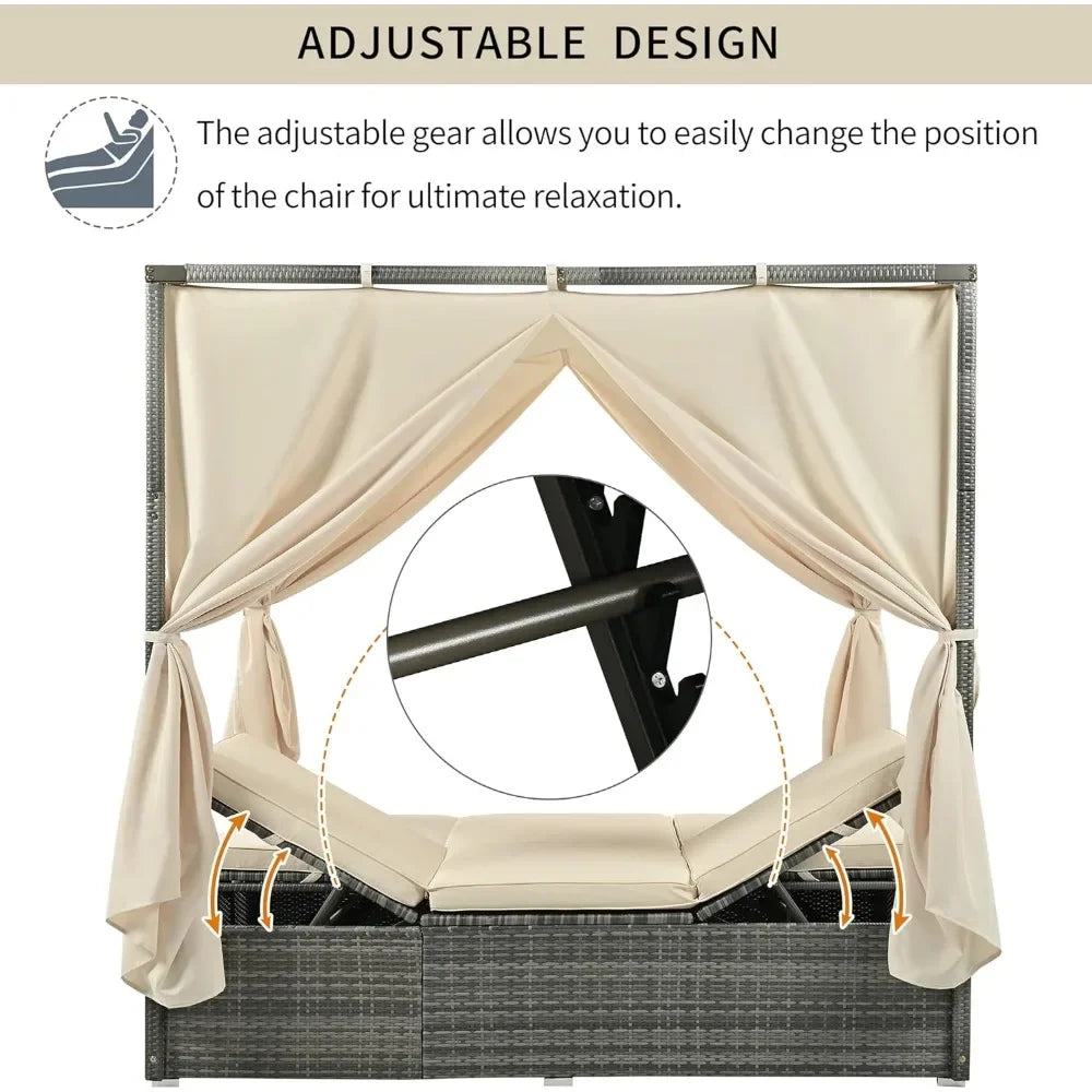 Outdoor Canopy Bed With Adjustable Seats & Four