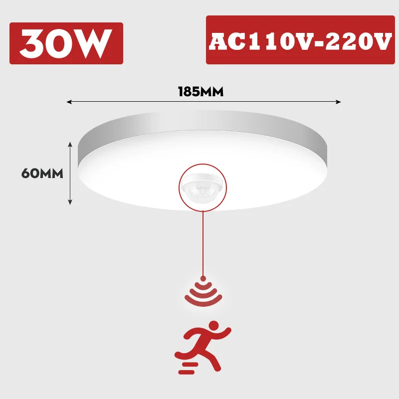 Motion Sensor PIR LED Ceiling Lamp 110V 220V Corridor