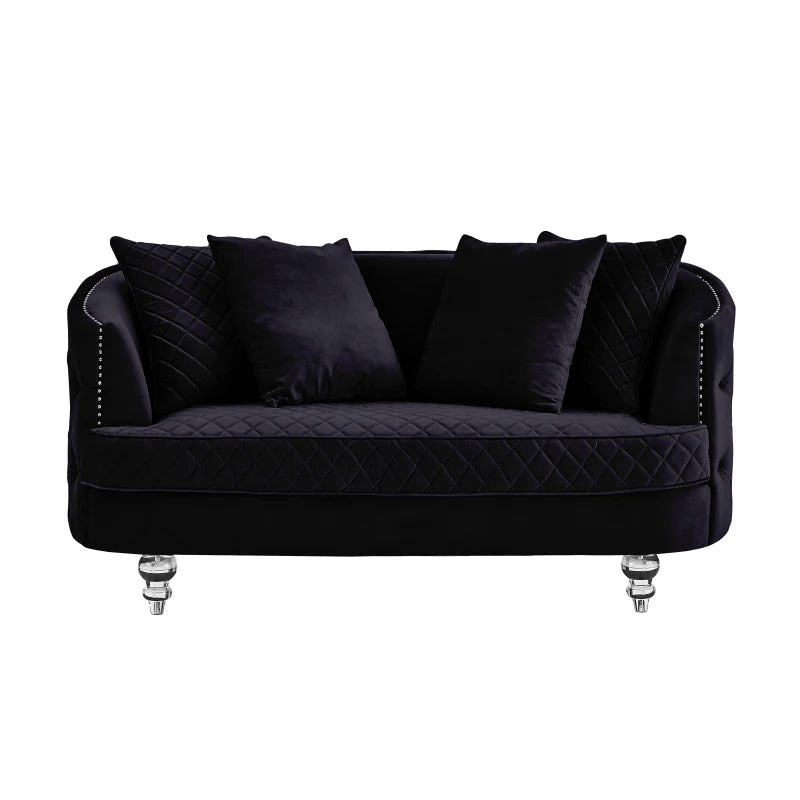 Velvet Upholstered Sectional Sofa, Modern Style Button