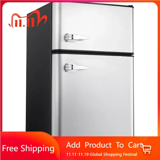 Mini Refrigerator 3.2Cu Ft Compact Defrosting Double Door Freezer