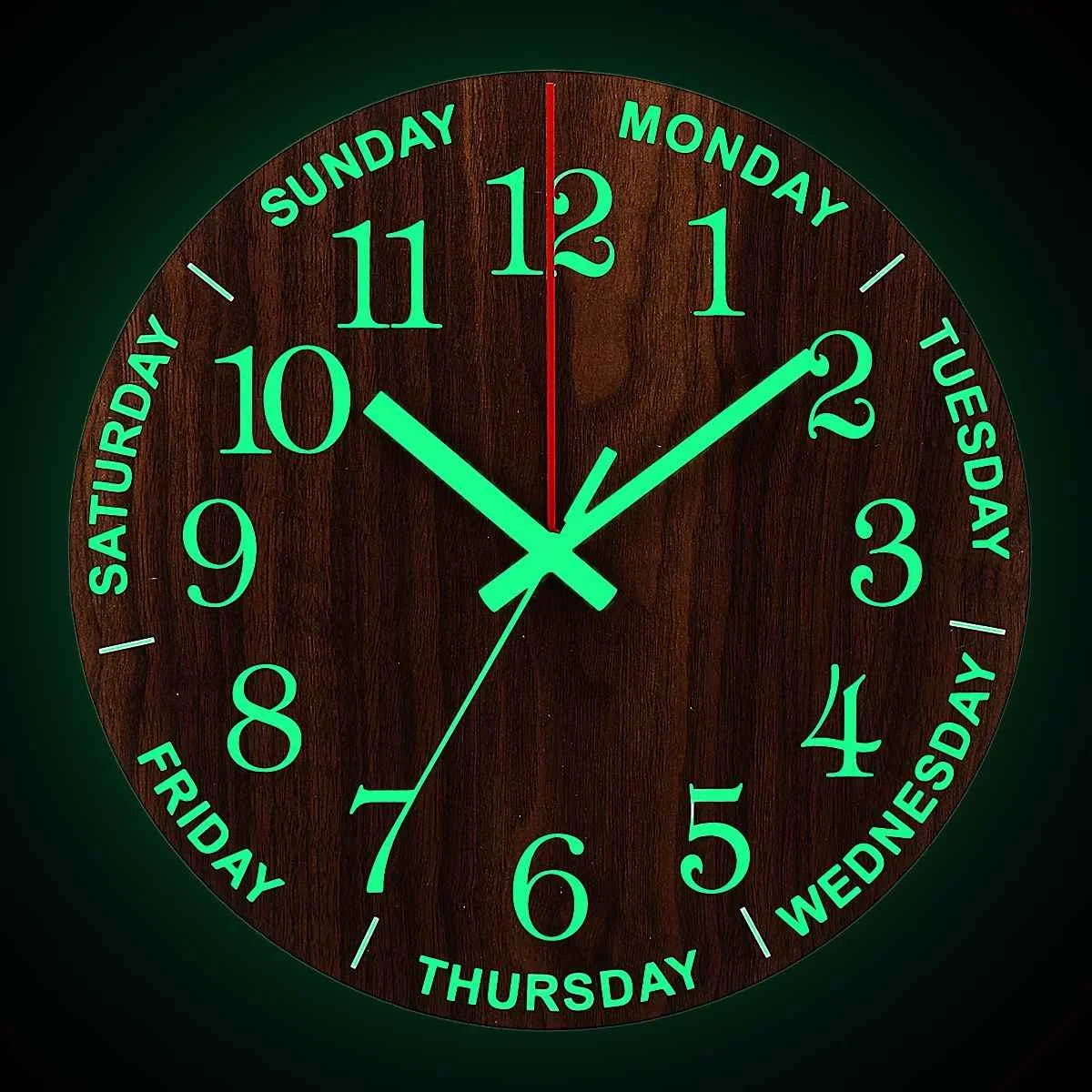 12" Luminous Wall Clock - Silent Wood Design, Non