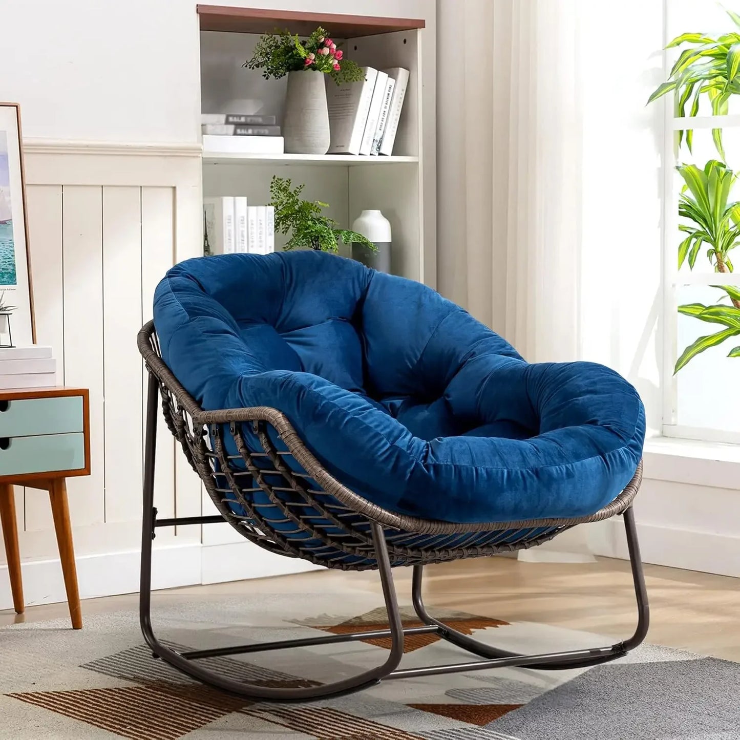 Oversized Rocking Papasan Chair With Thick Cushion