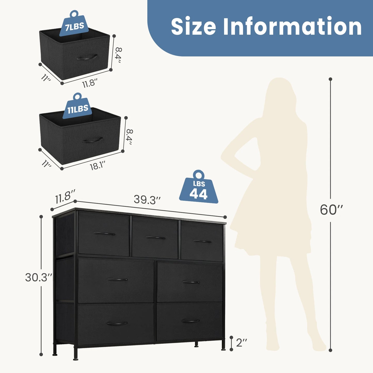 Dresser For Bedroom With 7 Fabric Drawers Organizer