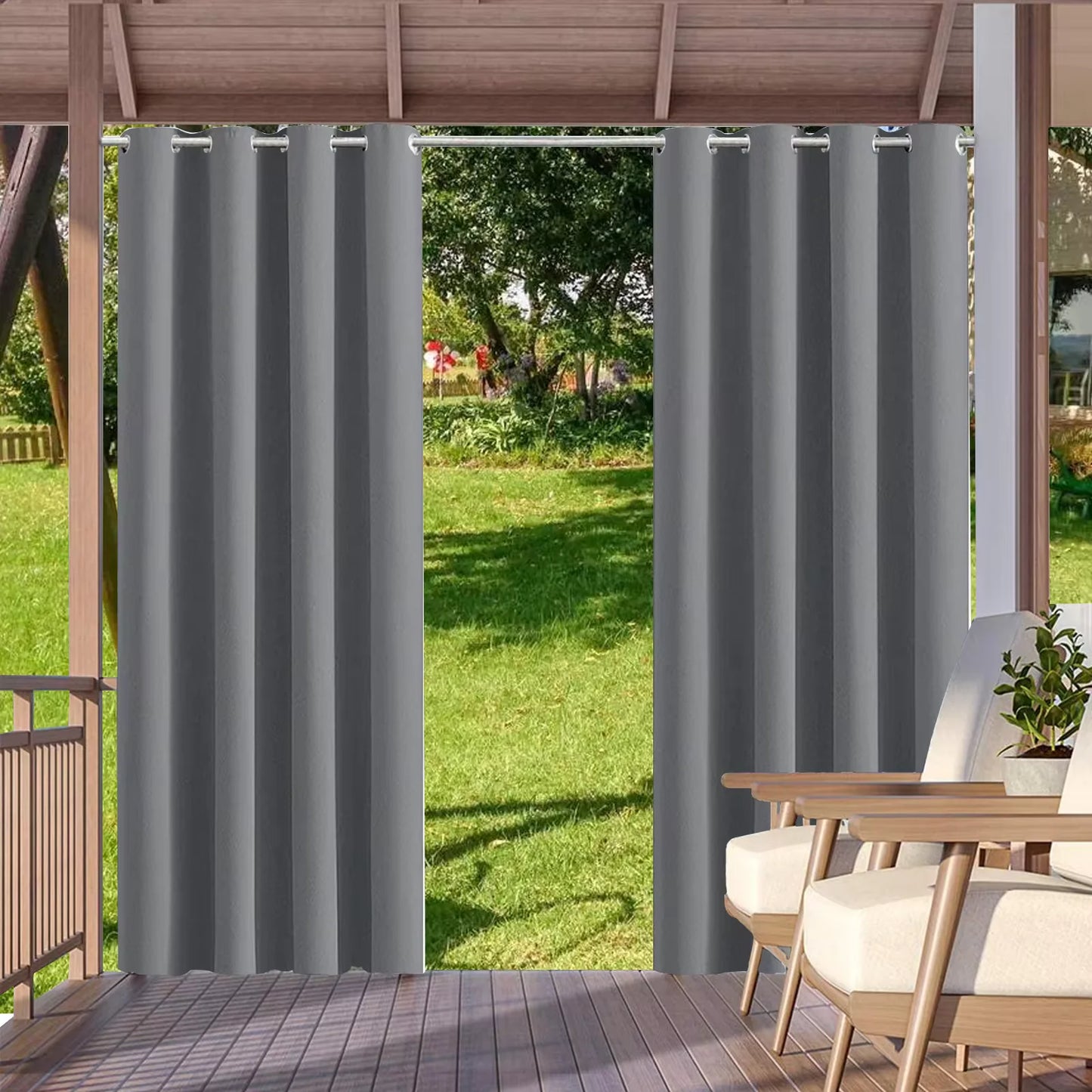 2pcs Outdoor Waterproof Patio Curtains Indoor Blackout Curtain