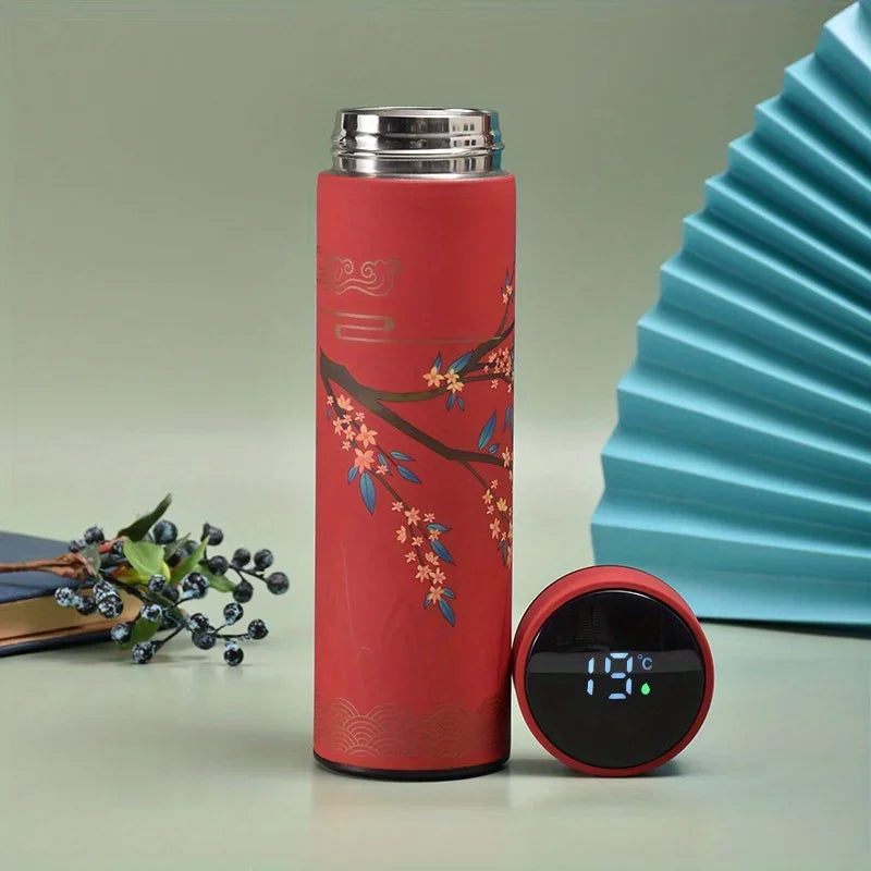 1pc Chinese Style Thermal Water Bottle, Retro Smart