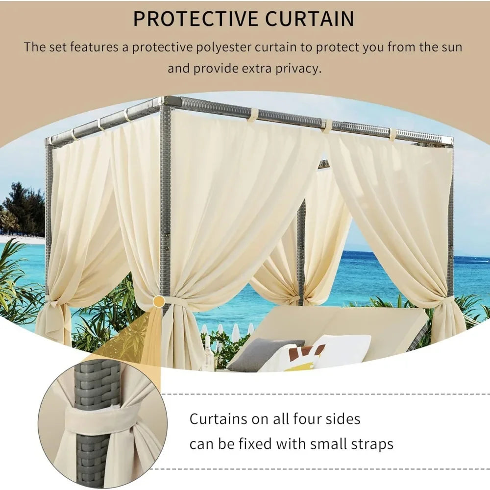 Outdoor Canopy Bed With Adjustable Seats & Four