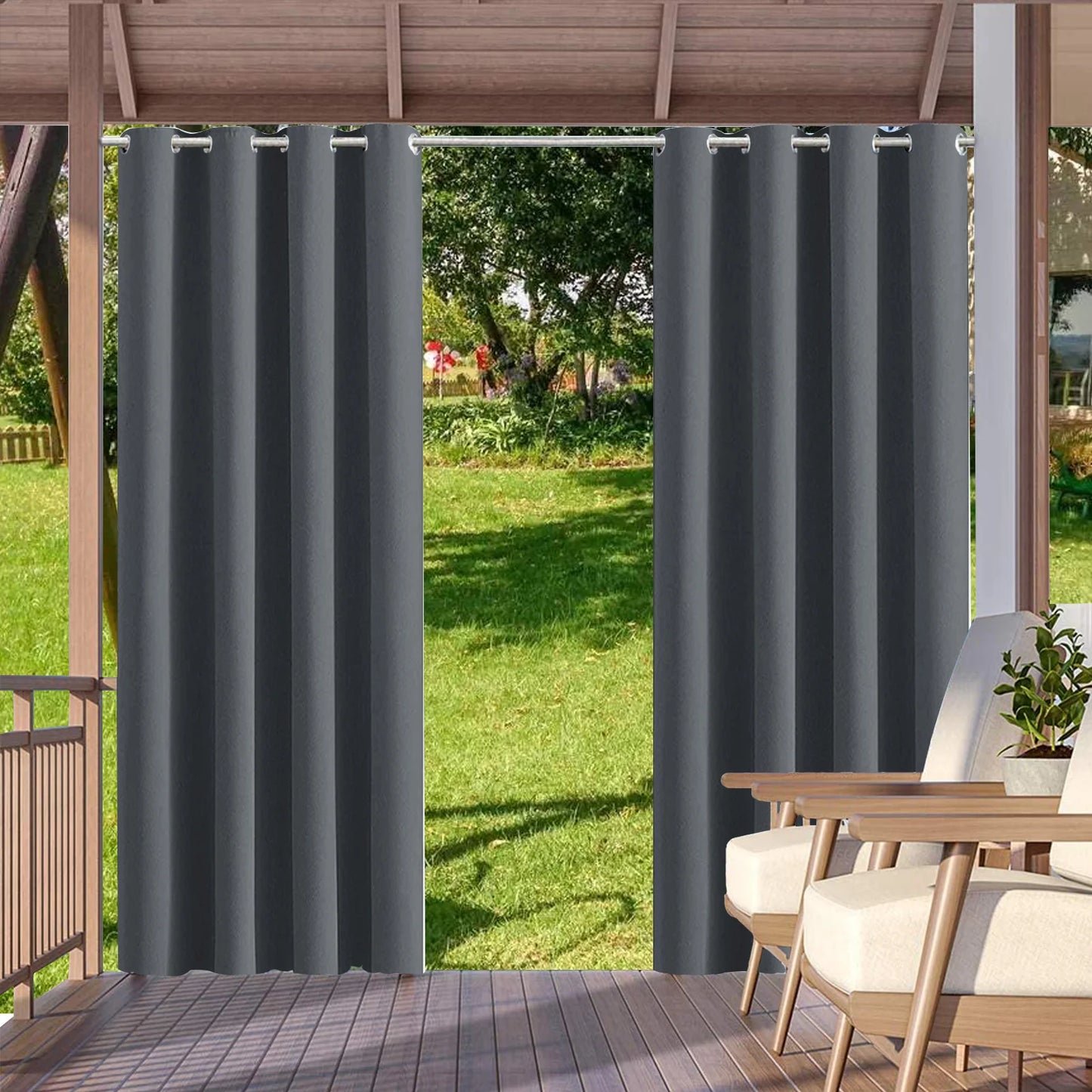 2pcs Outdoor Waterproof Patio Curtains Indoor Blackout Curtain