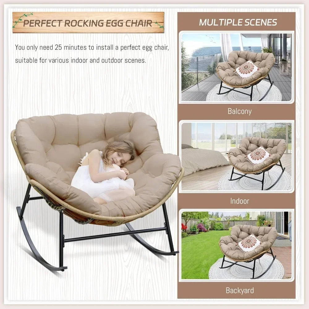 Outdoor  Rocking Chair With Padded Cushion, Oversized