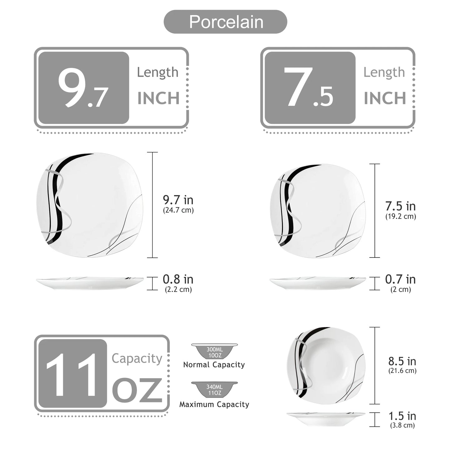 18/36-Piece Porcelain Ceramic Black Line Kitchen Tableware