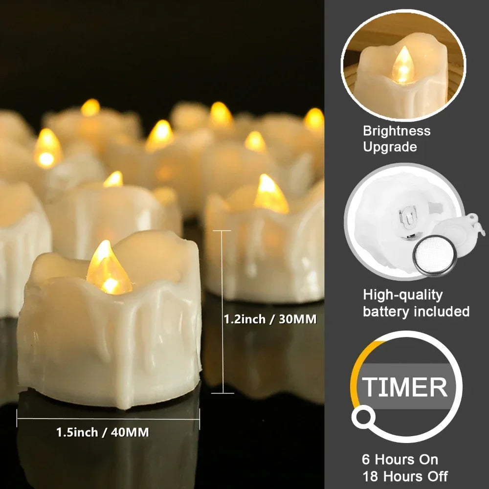 Timer Tea Lights Flameless Flickering Auto Tealights Battery Operated Auto-On 6 Hours and Off 18 Hours LED Candles Lamp