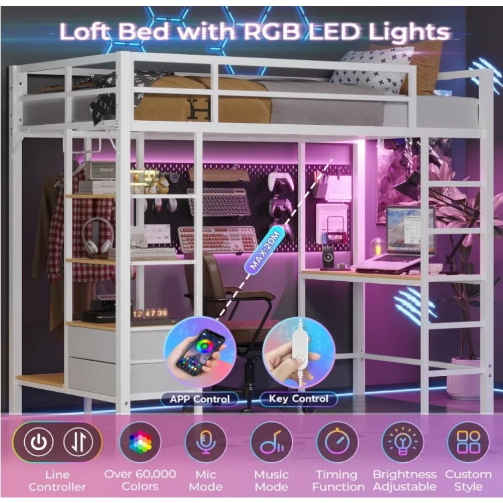 Loft Bed Twin Size with Desk and