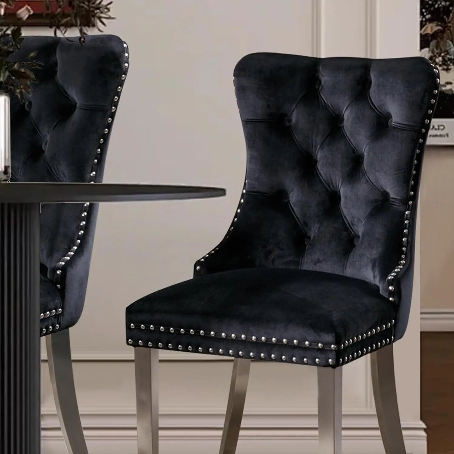 Velvet Upholstered Dining Chairs Set Of 6, Nail