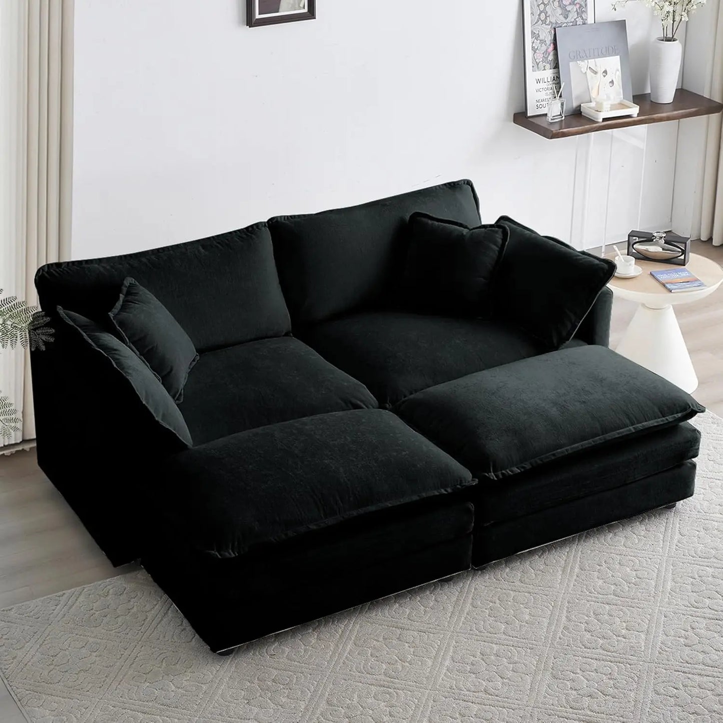 76.7" Deep Seat Sectional Cloud Sofa With 2 Ottomans