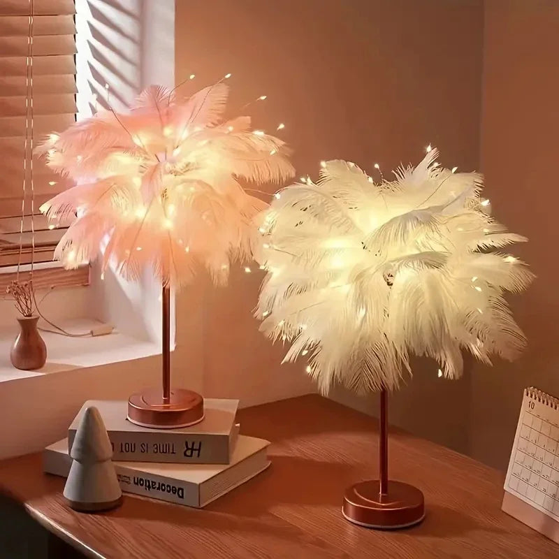 LED Night Light Feather Table Lamp Feather