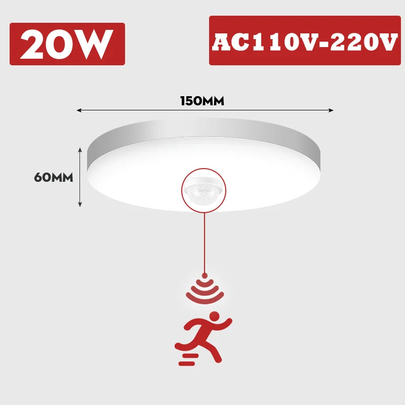 Motion Sensor PIR LED Ceiling Lamp 110V 220V Corridor