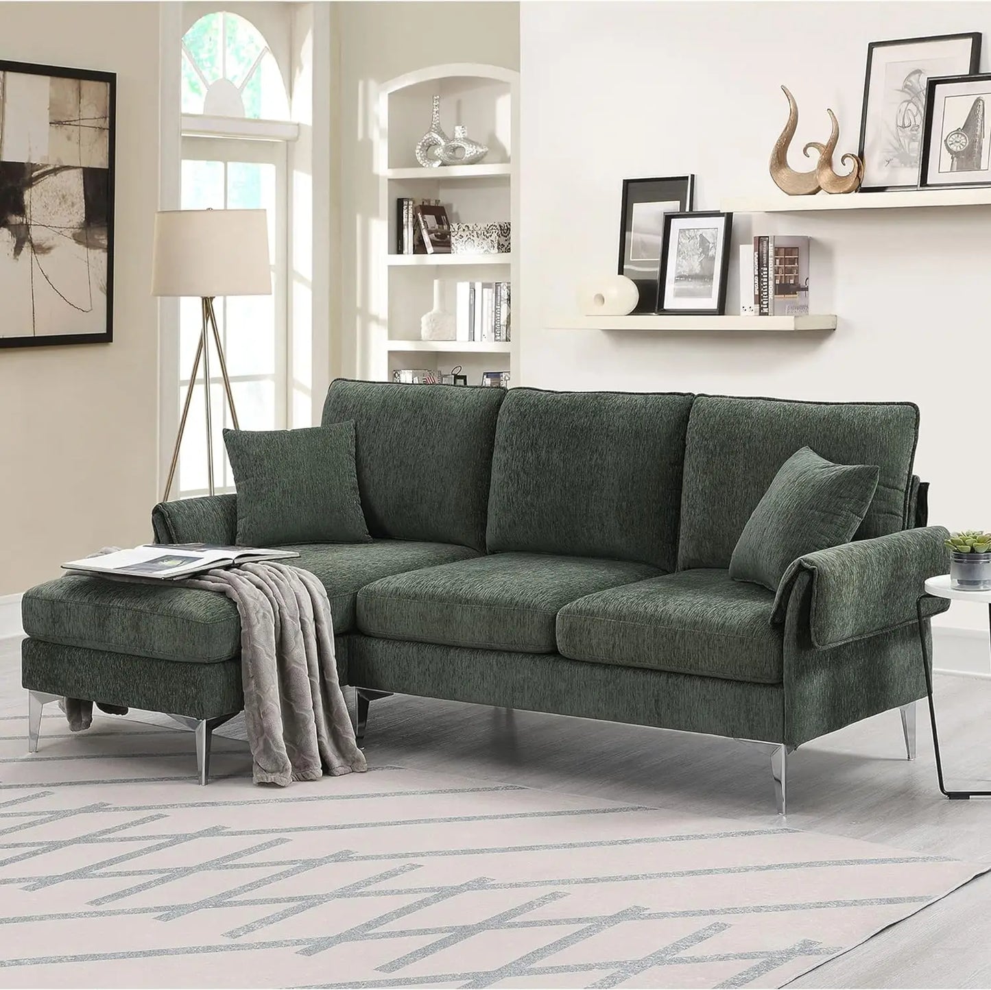 L-Shaped Couch With 2 Pillows Reversible Chaise Lounge.