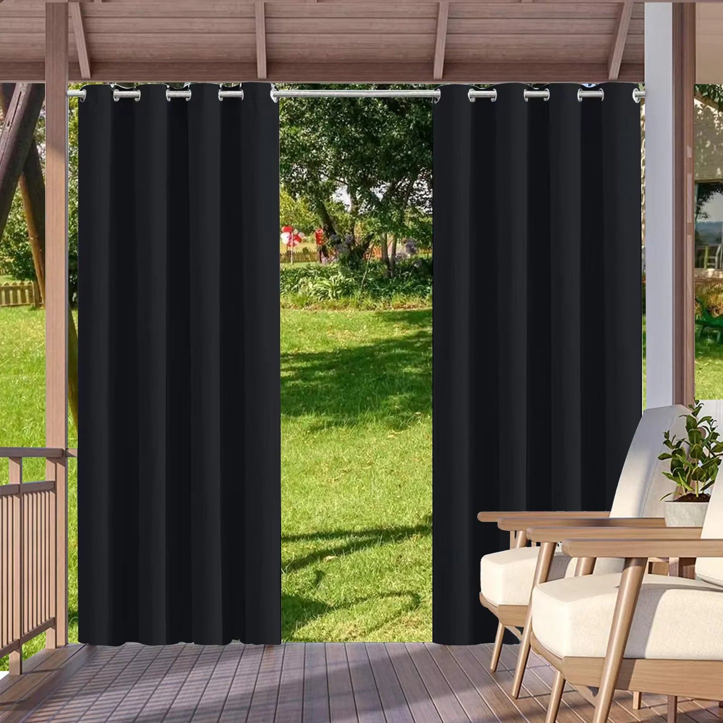 2pcs Outdoor Waterproof Patio Curtains Indoor Blackout Curtain