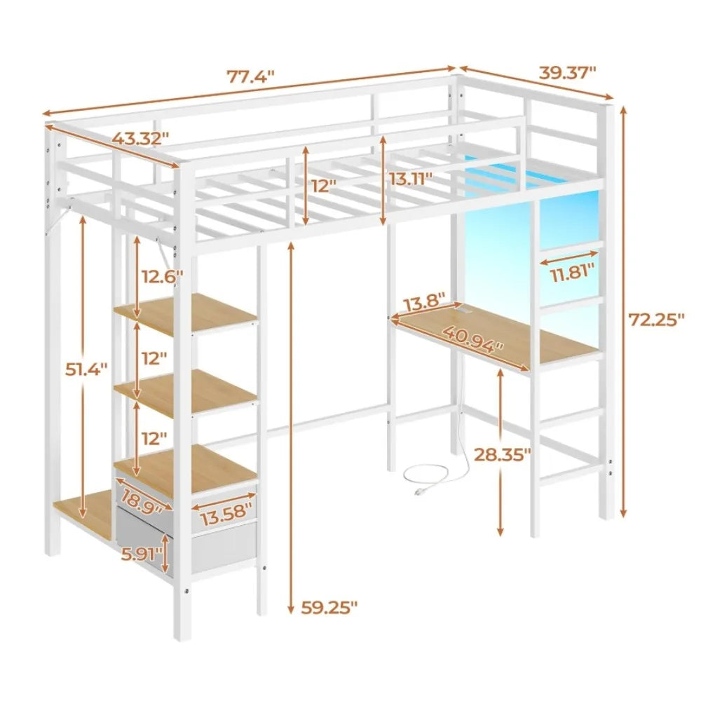 Loft Bed Twin Size with Desk and