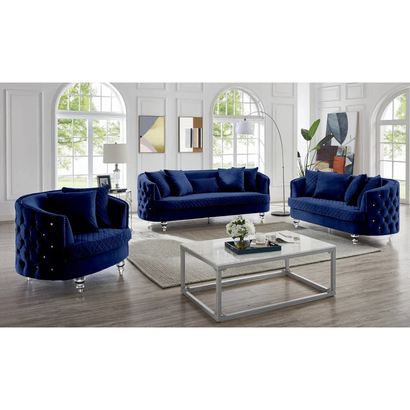 Velvet Upholstered Sectional Sofa, Modern Style Button