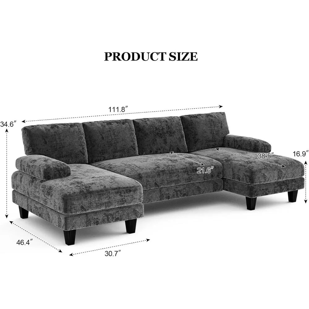 U Shaped Sectional Couches For Living Room, 111 Inch