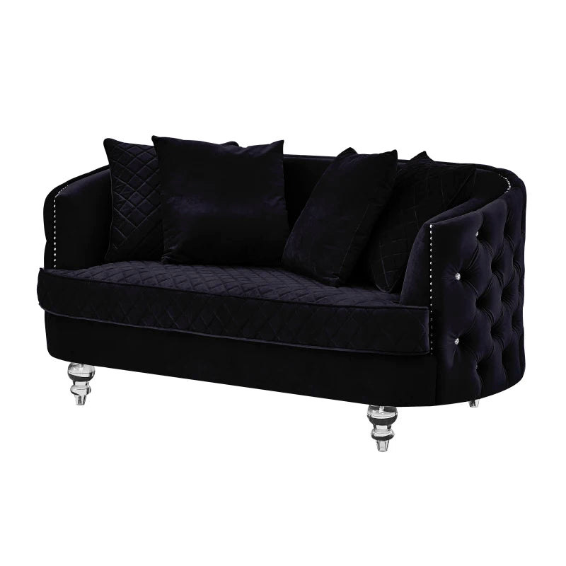 Velvet Upholstered Sectional Sofa, Modern Style Button