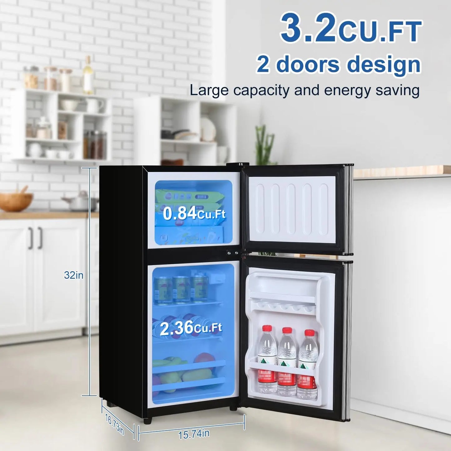 Mini Fridge with Freezer, 3.2 cuft Small Refrigerator