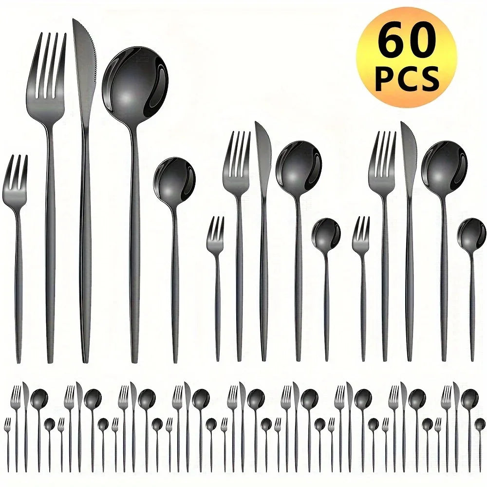 60pcs Stainless Steel - Luxe Golden Cutlery Set