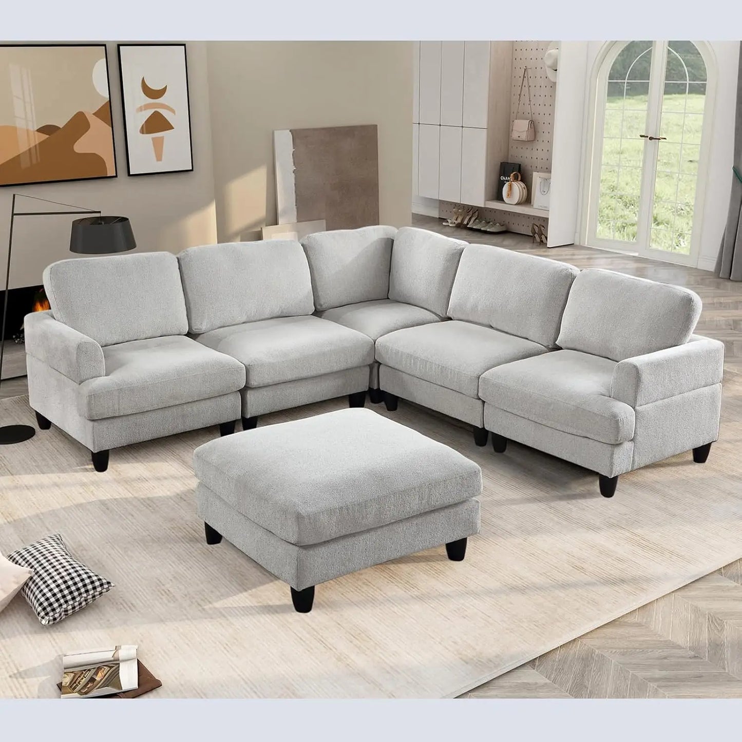 L-Shaped Couch With 2 Pillows Reversible Chaise Lounge.