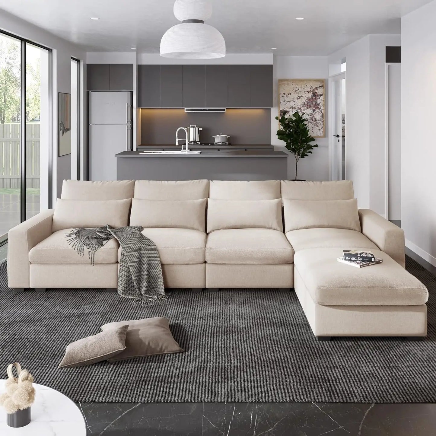 Modern Upholstered Sectional Sofa Couch Set, Modular