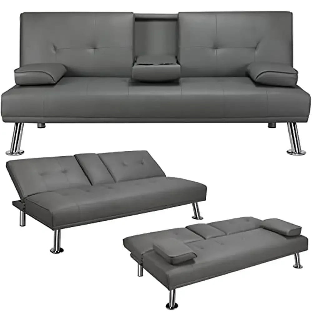 Modern Convertible Faux Leather Sofa Bed Folding