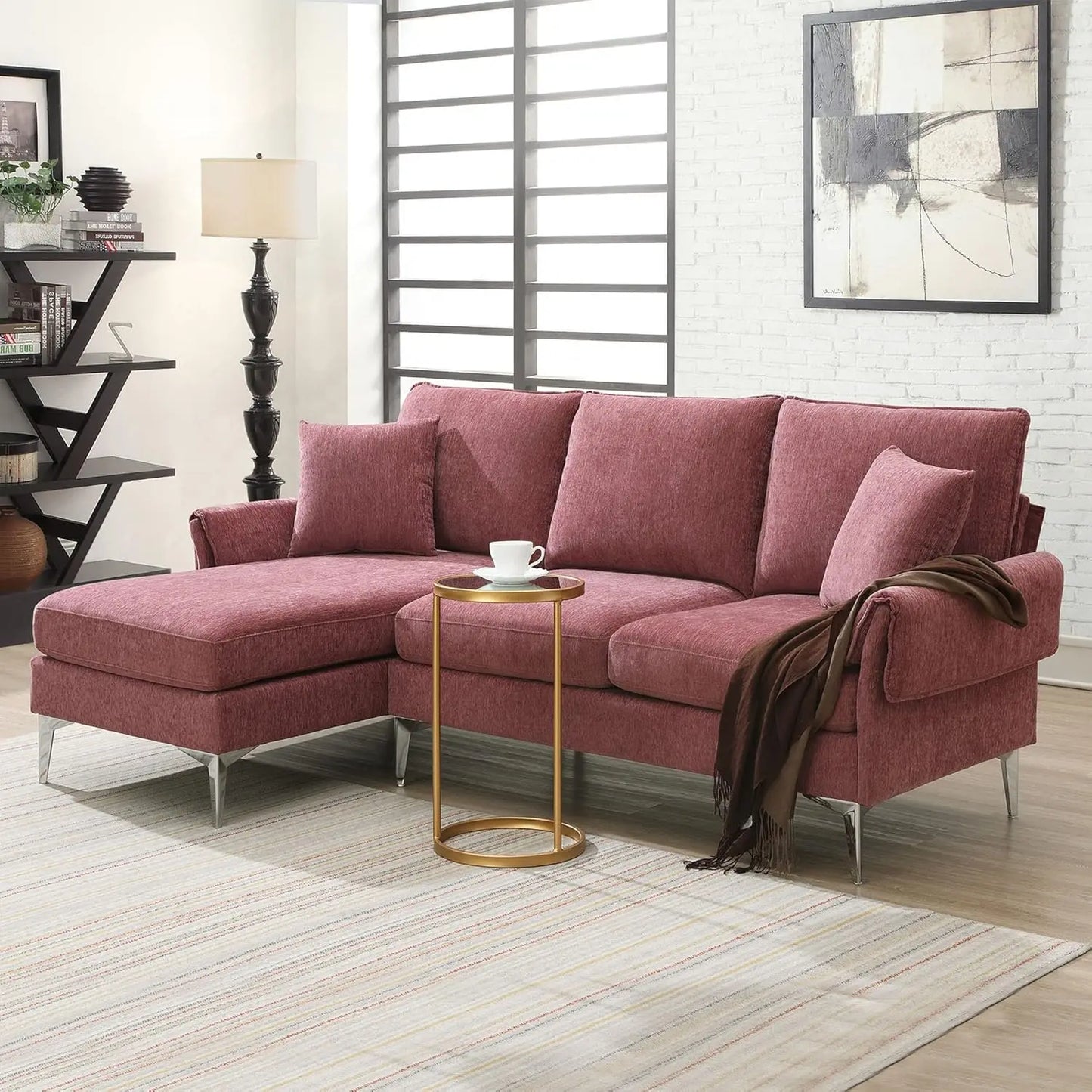 L-Shaped Couch With 2 Pillows Reversible Chaise Lounge.