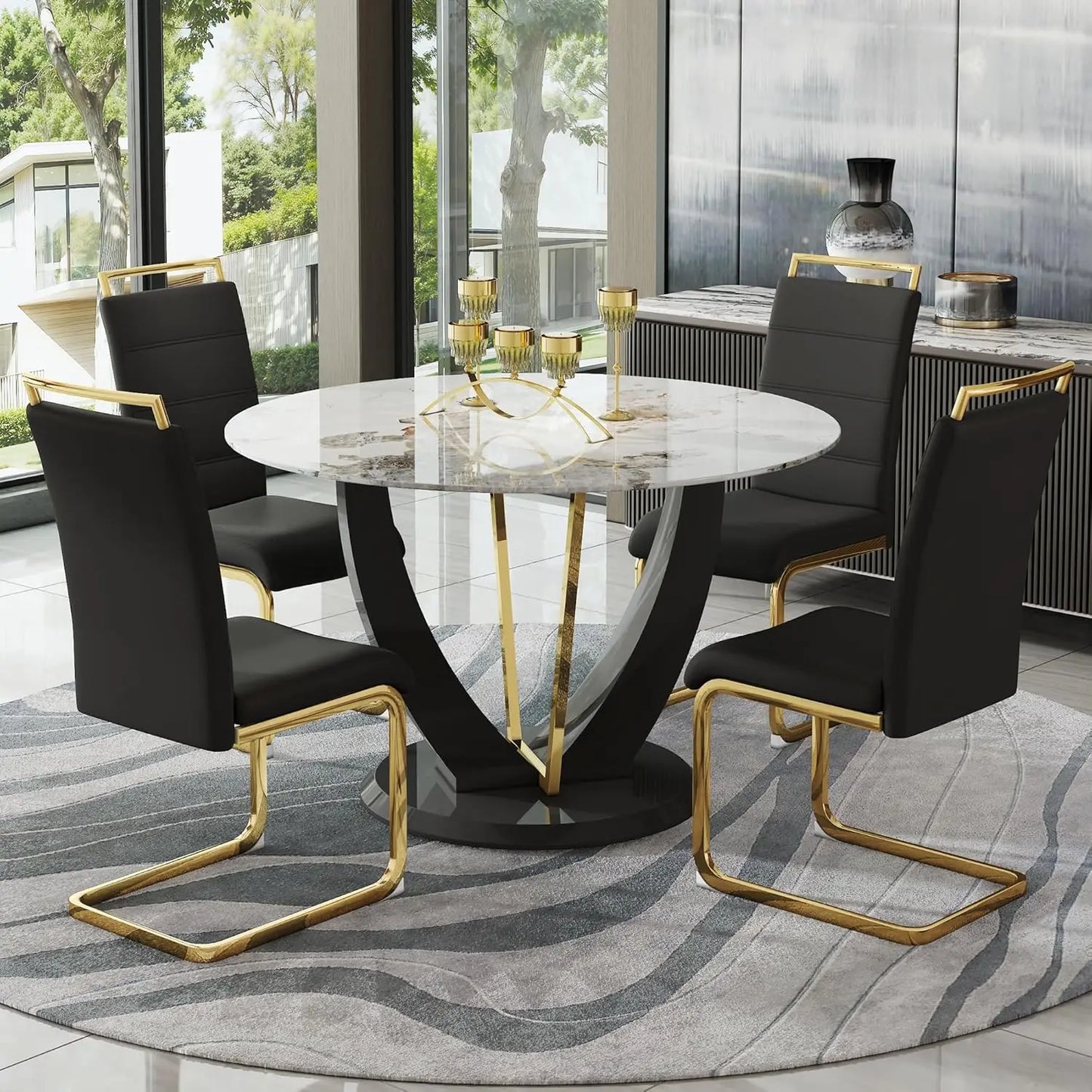 4 Cushioned Chairs, Modern Kitchen Table And Chairs