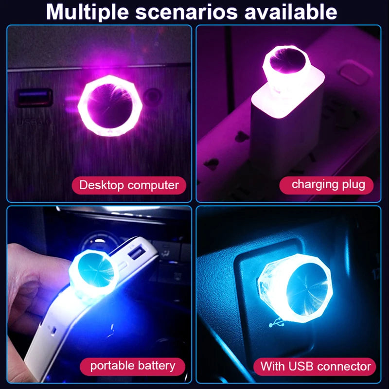 Car USB Atmosphere Lamp Wireless Flash Colorful Lights Auto Decoration Lighting Night Lights Computer Mobile Power Charging