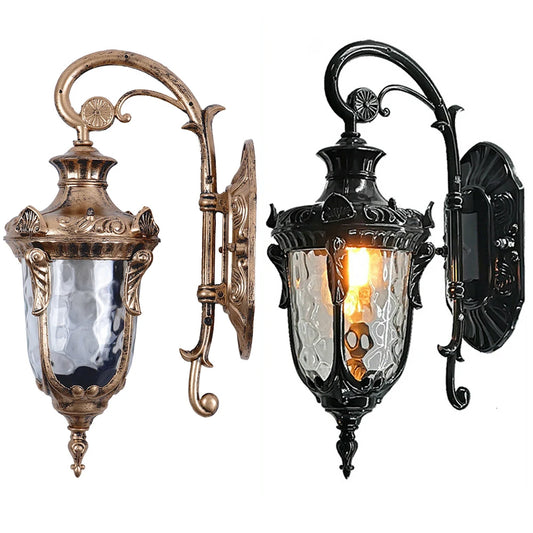 Outdoor Wall Lamp Antique Loft Wood Glass