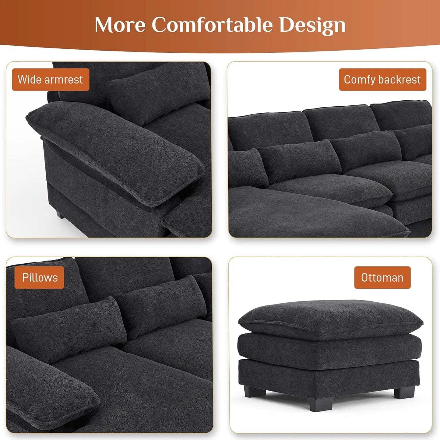 U Shape Sectional Sofa Cloud Couch For Living