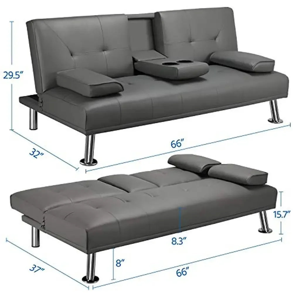 Modern Convertible Faux Leather Sofa Bed Folding