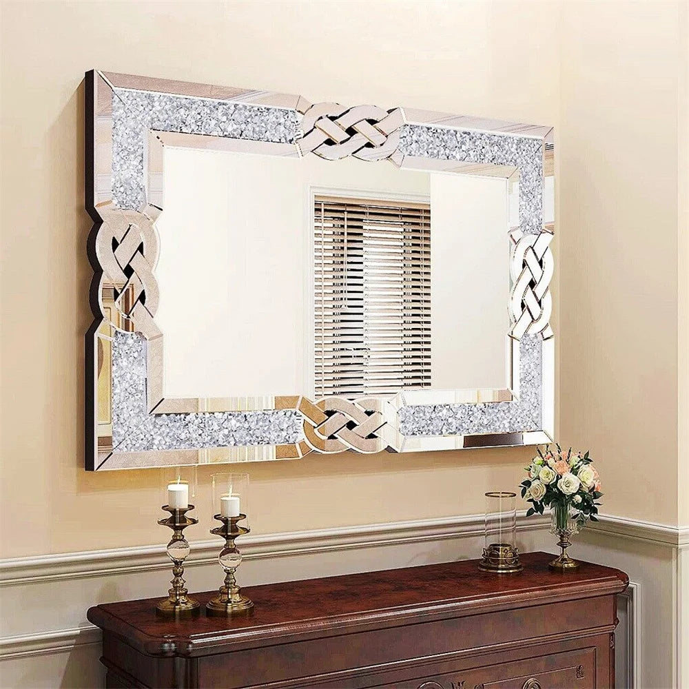 90/100/120CM Large Crystal Crush Diamond Mirror Vanity Silver