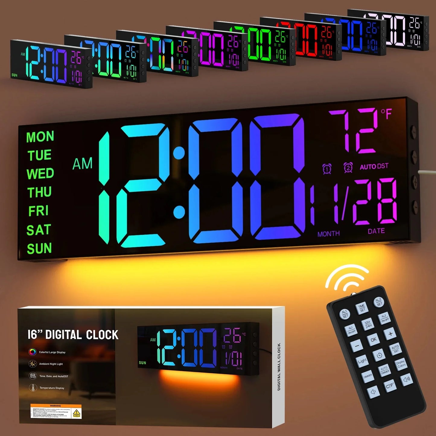 Large Digital Wall Clock With Remote Control