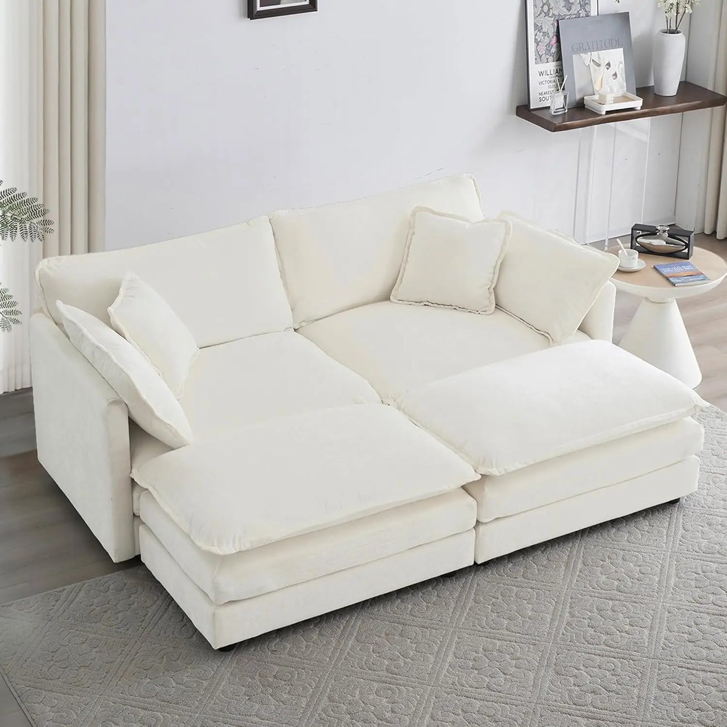 76.7" Deep Seat Sectional Cloud Sofa With 2 Ottomans