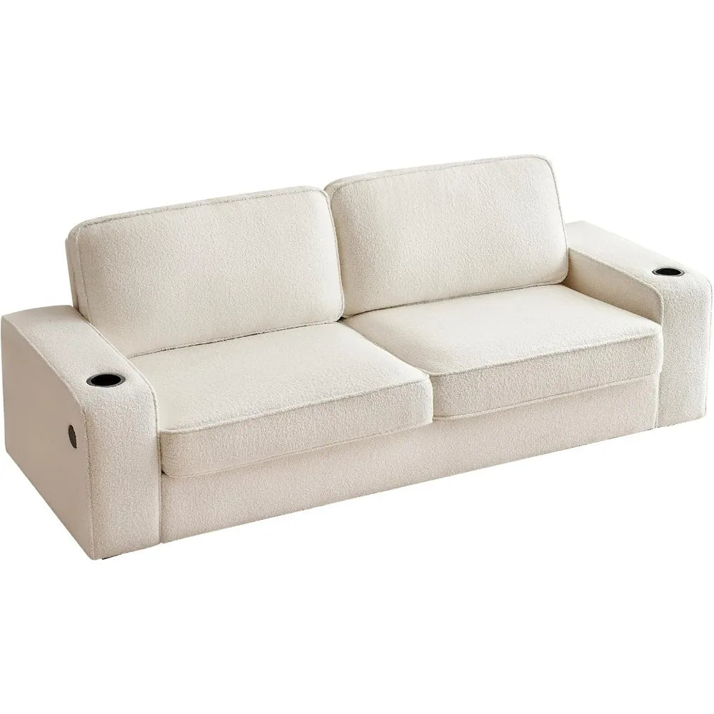 89in Modern Sofa With USB Charging Ports & Cup Holders