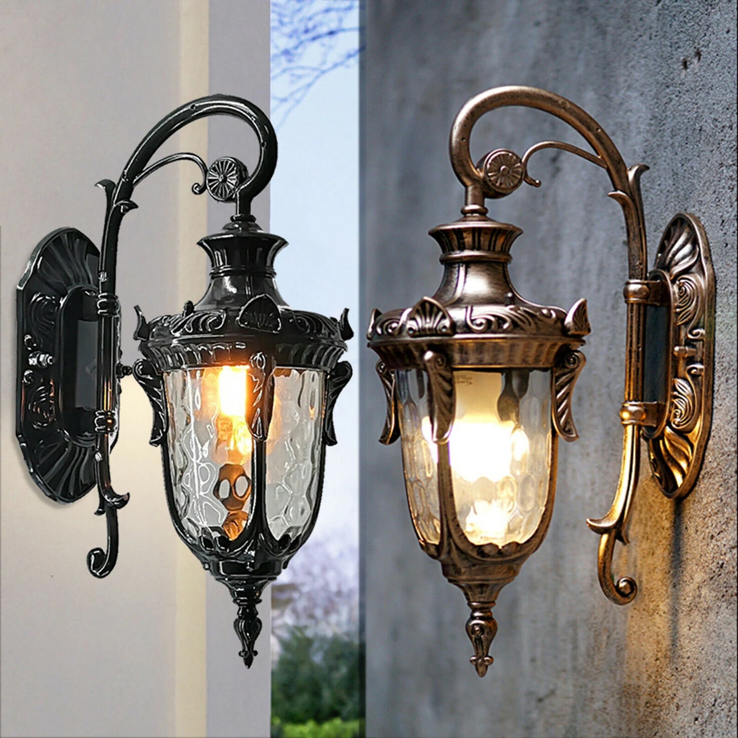 Outdoor Wall Lamp Antique Loft Wood Glass