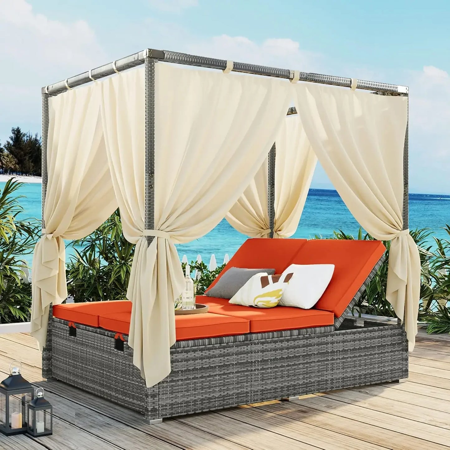 Outdoor Canopy Bed With Adjustable Seats & Four