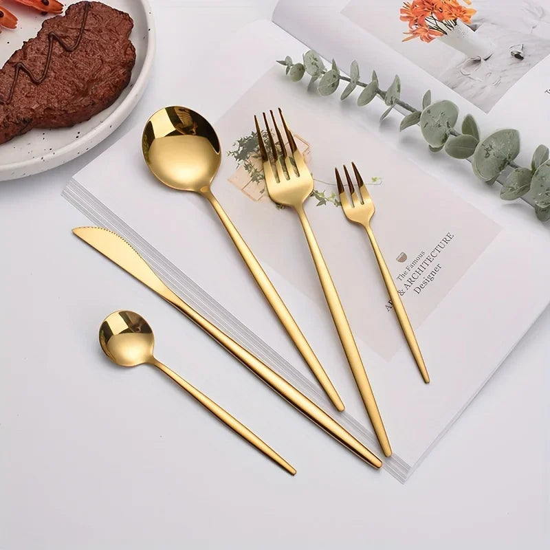 60pcs Stainless Steel - Luxe Golden Cutlery Set